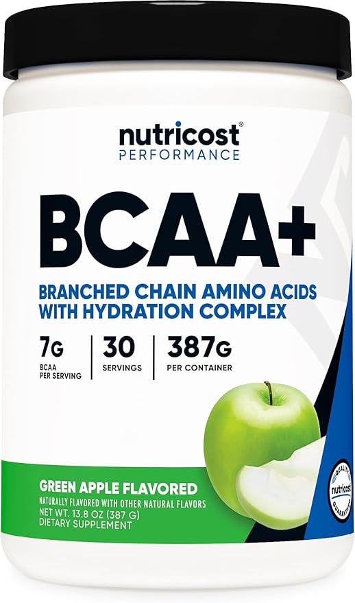 Nutricost BCAA + Hydration Powder (Green Apple) 30 Servings - Branched Chain Amino Acids with Hydration Complex - Gluten-Free Non-GMO