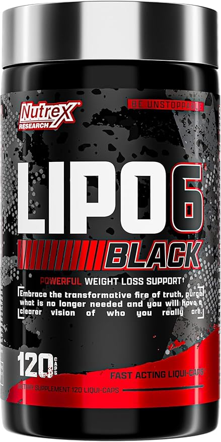 Nutrex Lipo-6 Black Max Strength Fat Burner - Fast Acting Energy Weight Loss Diet Pills – Appetite Suppressant Metabolism Booster - 120 Capsules