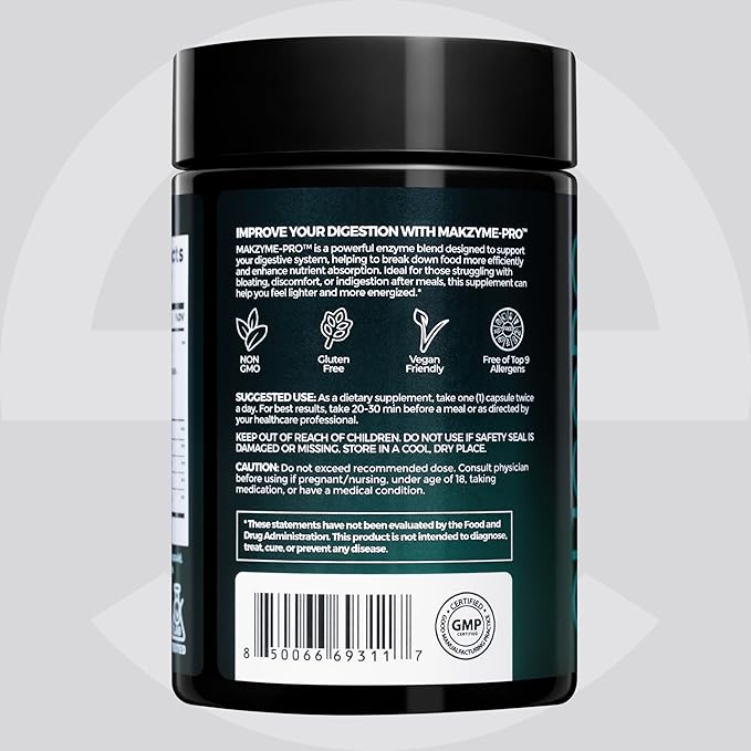 Premium Digestive Enzyme Pro Blend with Bromelain &amp Papaya Enzyme– Gas and Bloating Relief for Women and Men Gut &amp Digestive Health Supplement – Gluten-Free – 60 Veg Capsules