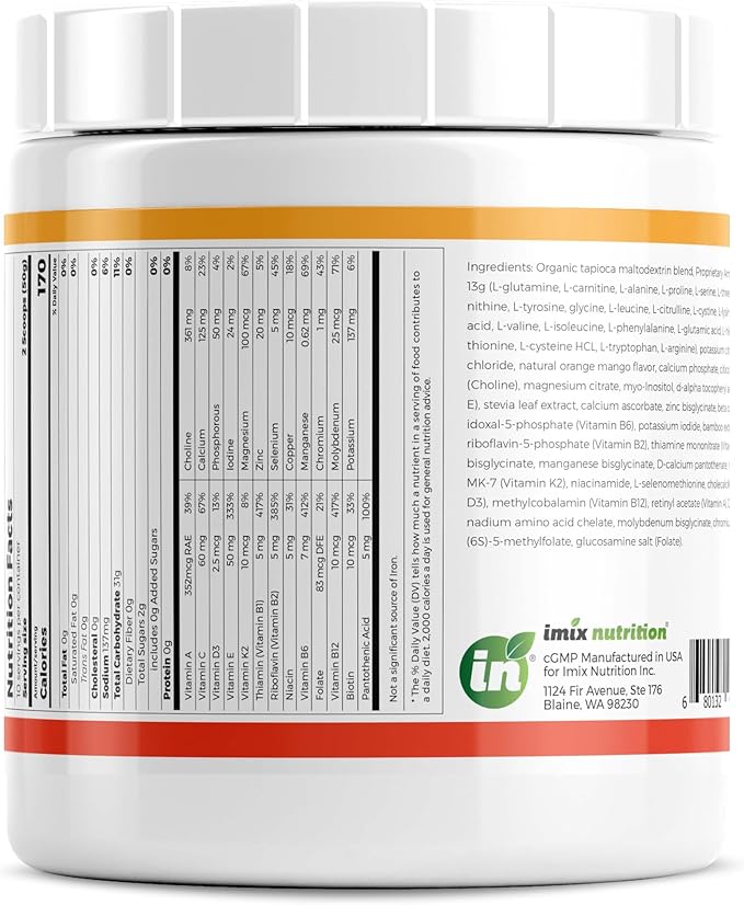Amino – Nutritional Supplement Nutritional Support Non-GMO Gluten Free Elemental Free-Form Amino Acid Formula (1.1 lbs Orange-Mango)