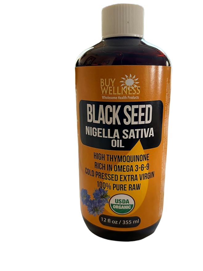 Buy Wellness USDA Organic Blackseed Cold Pressed Oil Nigella Sativa Premium Black Cumin Oil High Thymoquinone Powerful Omega rich oil 12 oz
