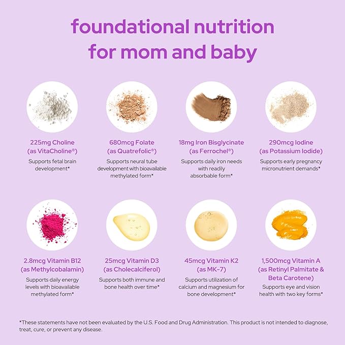 Premom Prenatal Vitamins for Women 27-in-1 Womens Prenatal Multivitamin &amp Mineral Supplement Pregnancy Essentials 680mcg 5-MTHF Methylfolate 225mg Choline &amp Iron 60 Veggie Capsules Lemo