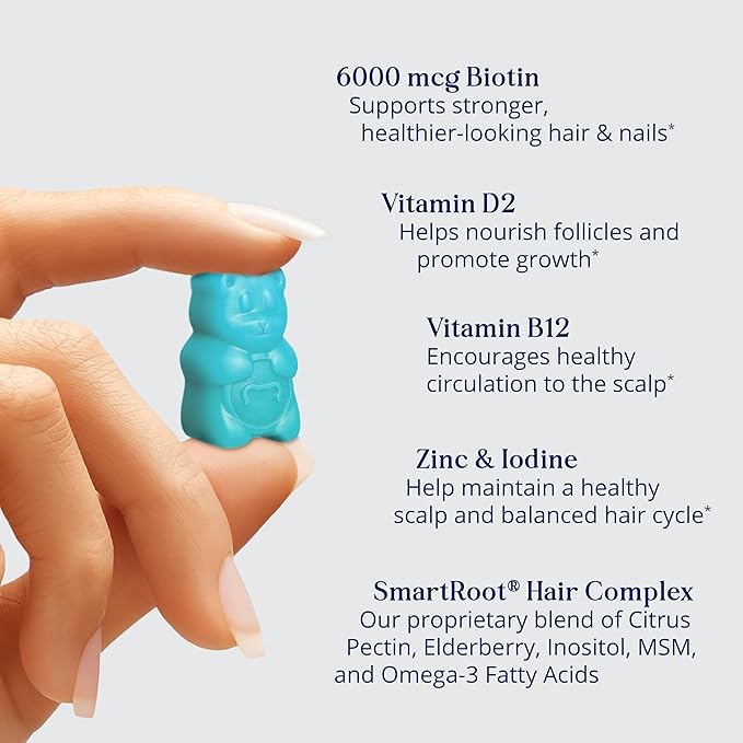 SugarBearPro Hair Vitamin Gummy 1 Month Supply Extra Strength Biotin 6000mcg for Hair Growth Vegan Vitamin B12 MSM Inositol Omega 3 Elderberry Certified Kosher Halal Cruelty-Free