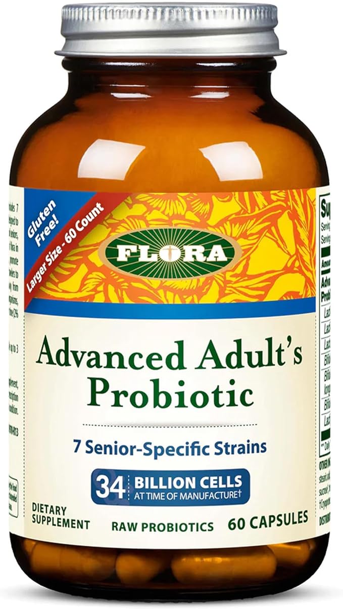 Flora - Advanced Adult's Blend Probiotic Seven Senior-Specific Strains Gluten Free Raw Probiotic with 34 Billion Cells 60 Capsules