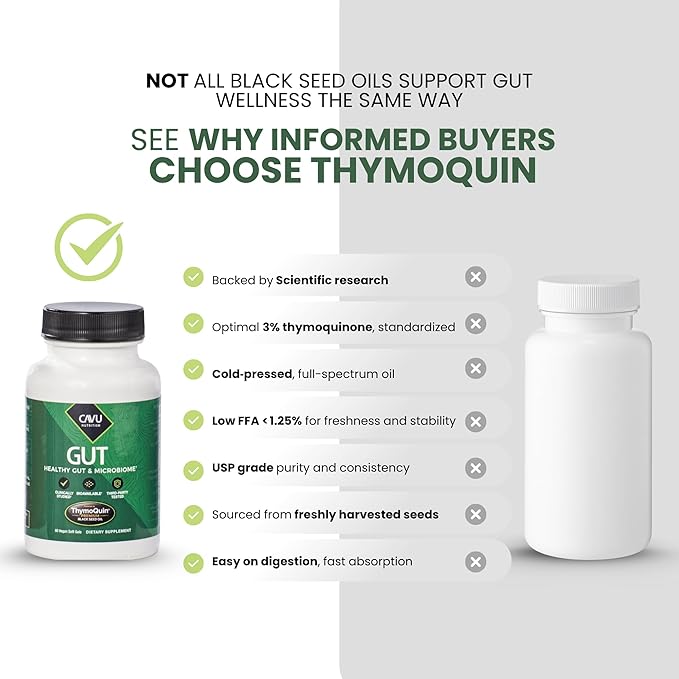 Gut Health Supplements for Healthy Digestion &amp Gut Repair | Advanced Formula with Bioavailable Black Seed Oil with 3% Thymoquinone | Gut Health Supplements for Women &amp Men | 60 Softgel