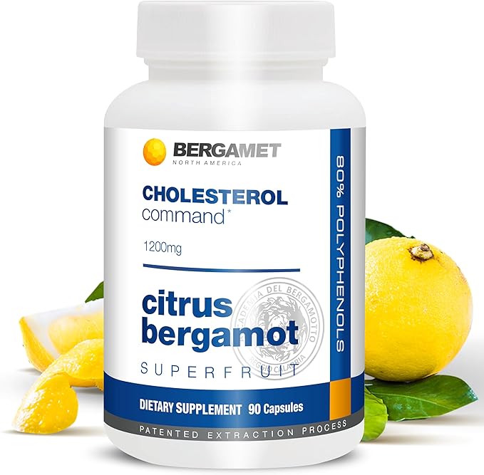 Cholesterol Command Citrus Bergamot SuperFruit Supplement 47% Bergamot Polyphenol Fraction (BPF) Patented Formula Made in the USA 1 Month 90 Capsules