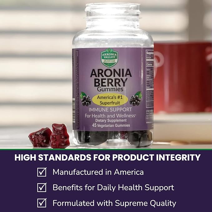 Aronia Berry Gummies | 45 Vegetarian Gummies | Pack of 2 | Immune Support for Health and Wellness Delicious Aronia Flavor