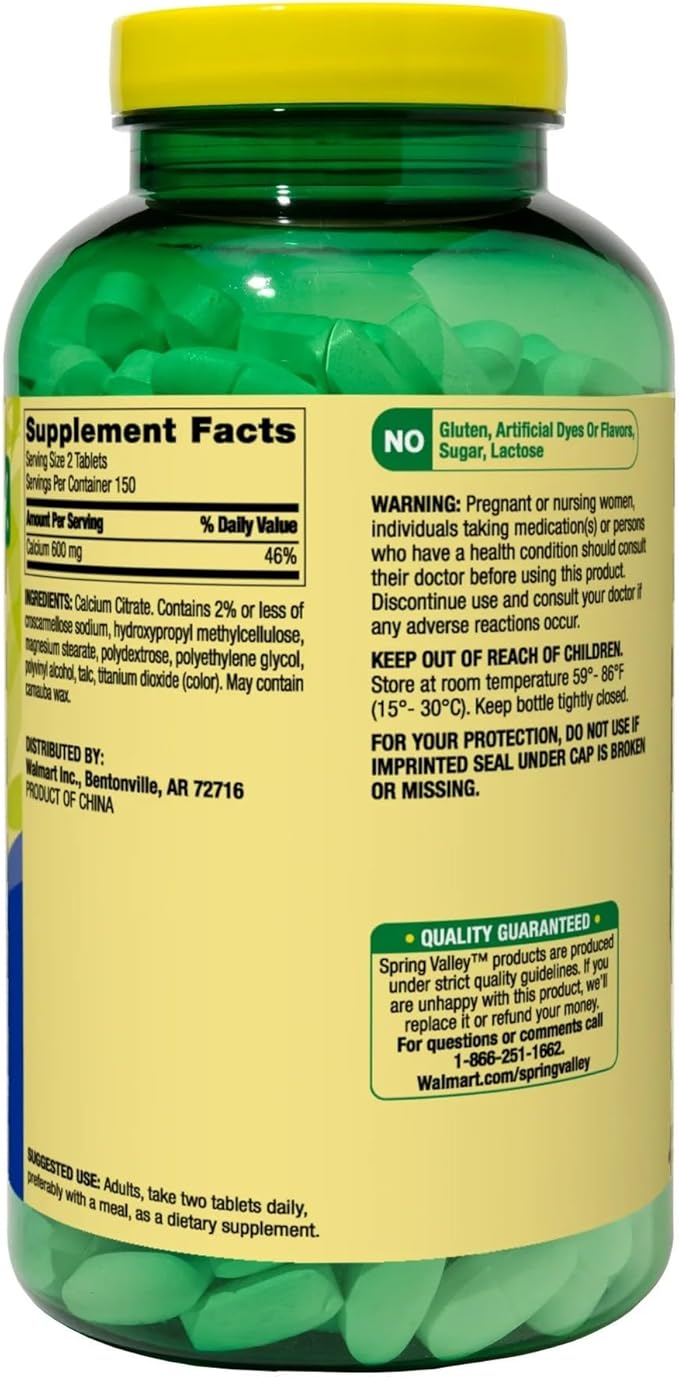 Spring Valley - Calcium Citrate Bone Health Supplement 600mg 300 Count (1) + ViT4 Pill Box.
