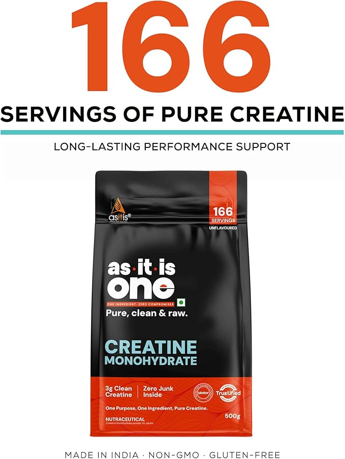 AS-IT-IS Nutrition Creatine Monohydrate 500gms/17.6 Oz | USA Labdoor Certified for Accuracy &amp Purity No Preservatives Gluten-free Vegan Friendly Post-workout Supplement