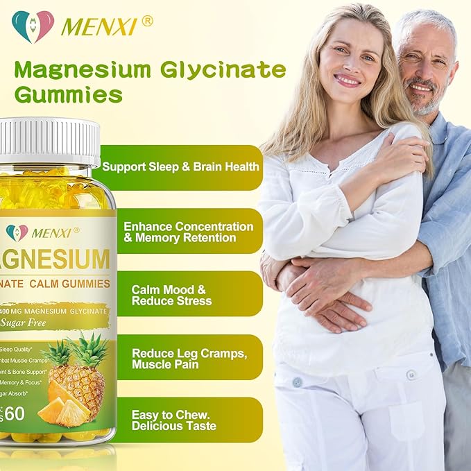 Magnesium Glycinate Gummies 400mg Sugar Free Magnesium TaurateMagnesium Malate Supplement with Vitamin D B6 CoQ10 for Relaxation Stress Relief Muscle Bone &amp Sleep Support-120 Pineapple Gumm