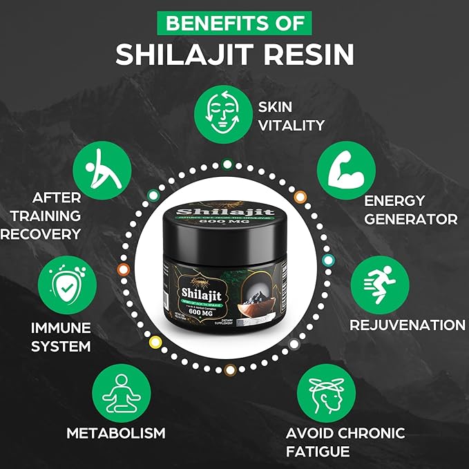 600 MG Shilajit Resin - Shilajit Supplement with Fulvic Acid &amp 85+ Trace Minerals for Energy Immunity Brain Power 30 Grams