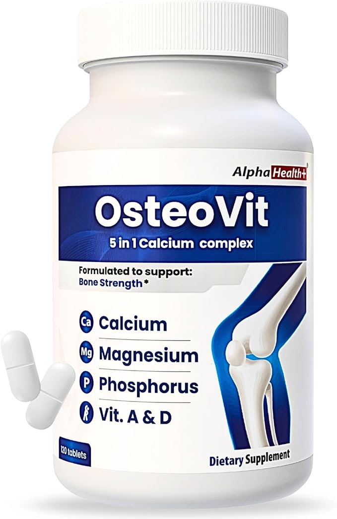 OsteoVit 5-in-1 Calcium 120 tabs Multivitamin: Calcium Magnesium Phosphorus Vitamin D3 &amp A - Bone Strength &amp Flexibility* Non-GMO Gluten Free | Calcium Supplement for Women &amp Men with