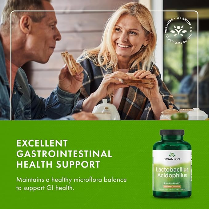Swanson Lactobacillus Acidophilus Probiotic for Adults Seeking Daily Digestive and Bowel Health Support with 1 Billion CFU - Acid-Resistant (250 Capsules 2 Pack)