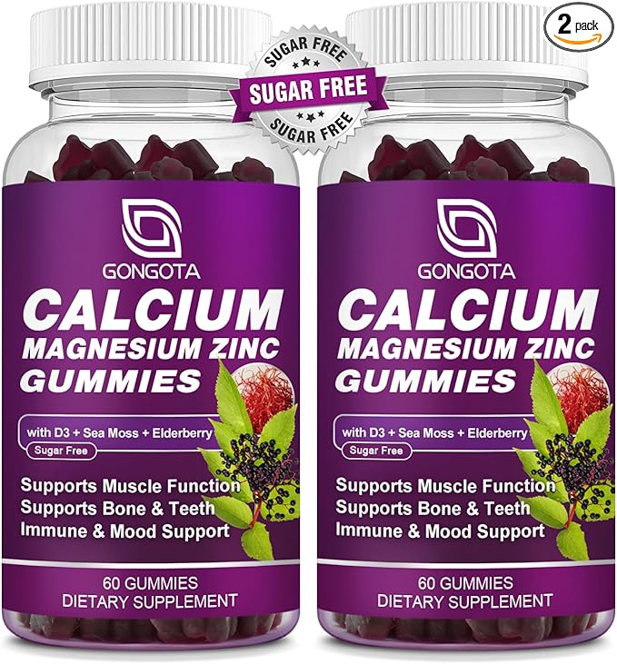Calcium Magnesium Zinc with Vitamin D3 Supplement Highly Absorbent Calcium Gummies with 300mg Magnesium glycinate Support Bone &amp Teeth Muscle for Adults and TeensSugar Free Vegan (2 Pack)
