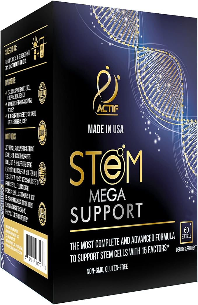 ACTIF Stem Cell Mega Support with 15 Factors - Non-GMO 2 Month Supply Made in USA
