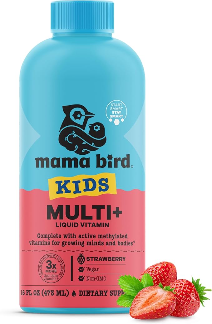 Best Nest Wellness - Mama Bird - Kids Multi+ Liquid Vitamins (31 Servings) Strawberry Flavor - Active Methylated Vitamins Kids Multivitamin - Organic Superfoods Enzymes