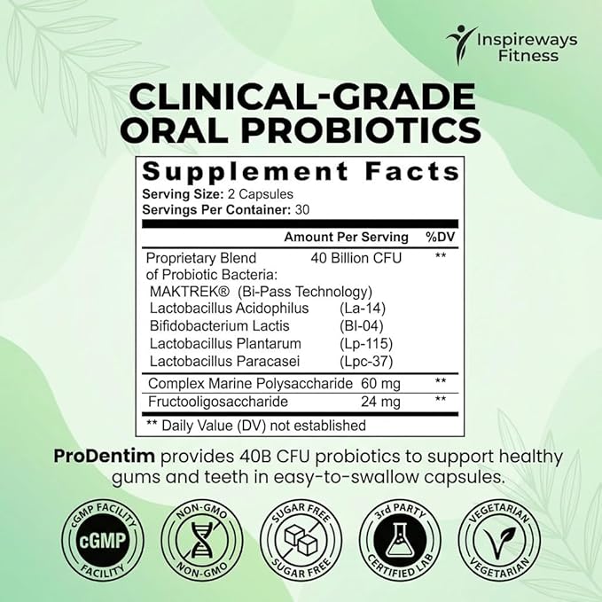 ProDentim Advanced Oral Health Probiotics– Advanced Formula for Healthy Gums Teeth Fresh Breath - Oral Probiotics for Bad Breath Support (1-Pack - 60 Capsules) (Bottle)