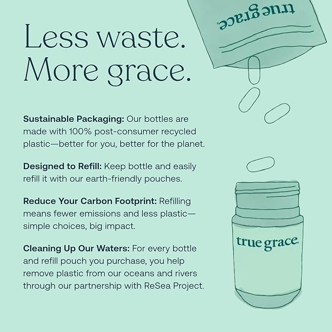 True Grace One Daily Women’s Multivitamin 40+ Fermented Minerals Organic Adaptogens &amp Mushrooms Energy Immune Bone Support - Non-GMO - Iron Gluten &amp Soy Free - 90 Vegan Tablets