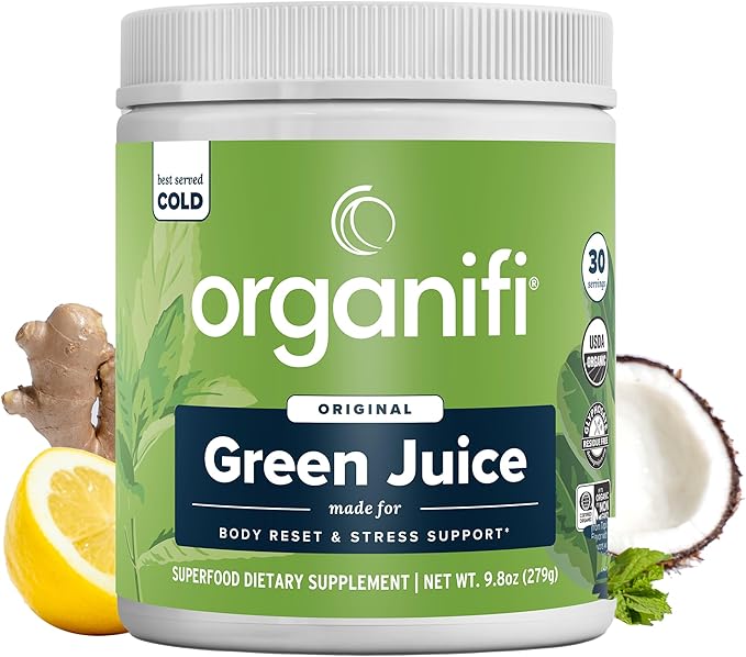 Organifi Green Juice - Powder Supplement with Organic Spirulina Ashwagandha and Chlorella - Helps Achieve Fitness Goals and Reduce Cortisol Levels 30-Day Supply