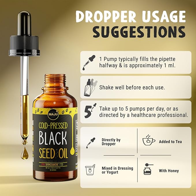 Maju Superfoods Black Seed Oil - 3 Times TQ Cold-Pressed Travel Size 100% Turkish Black Cumin Seed Oil Liquid Pure Blackseed Glass Bottle 2 Oz