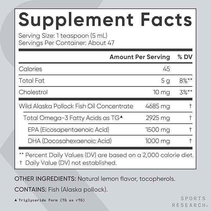 Sports Research® Ultra-Potent Liquid Omega-3 Fish Oil (8 oz) + Vegan Vitamin D 5000iu &amp Mk7 Vitamin K 100mcg (60 Softgels)
