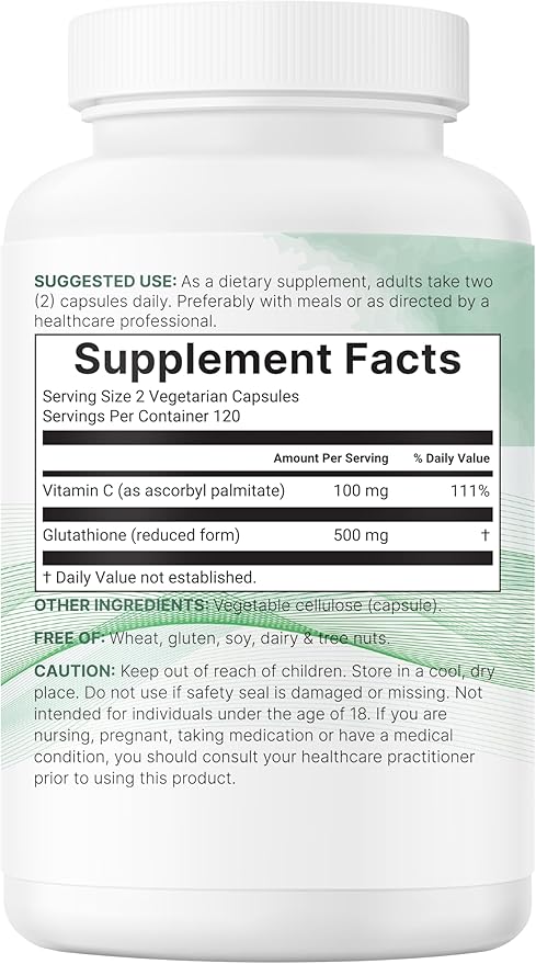 Micro Ingredients Glutathione 500mg with 100mg Vitamin C Supplement 240 Veggie Capsules | Reduced Glutathione + Fat Soluble Ascorbyl Palmitate Complex | Non-GMO Filler Free