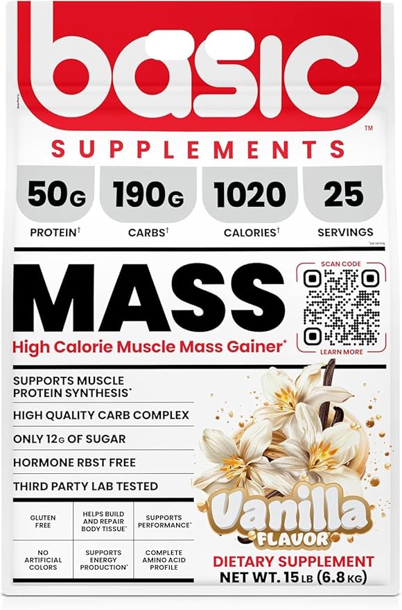 Mass Gainer Protein Powder Supports Muscle Growth &amp Recovery 50g Protein 190g Carbs 1030 Calories Gluten-Free RBST-Free No Artificial Colors