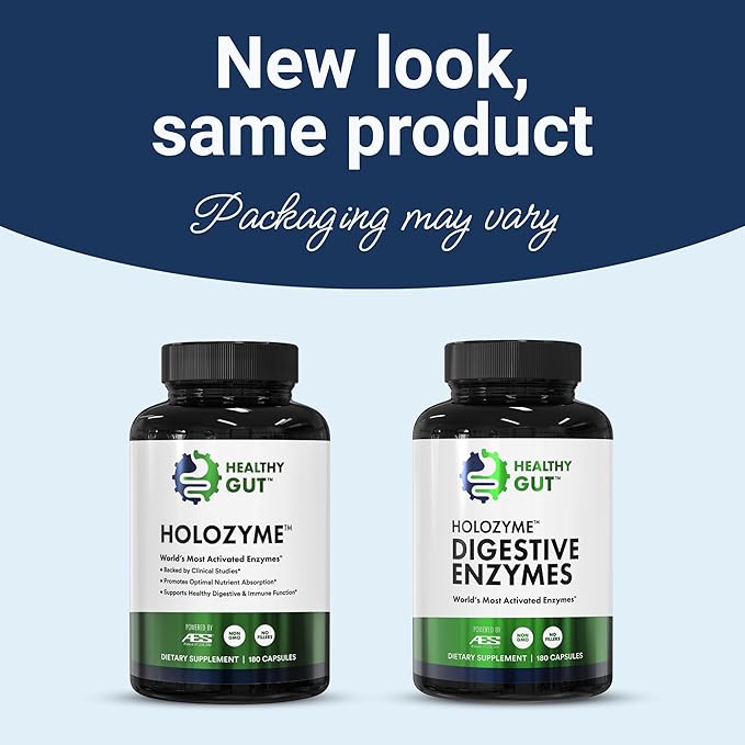Healthy Gut HoloZyme Max Strength Digestive Enzymes | FODMAP-Friendly Formula Prevents Bloating Gas &amp Indigestion w/Protease Amylase Lipase Lactase and More | 90 Servings