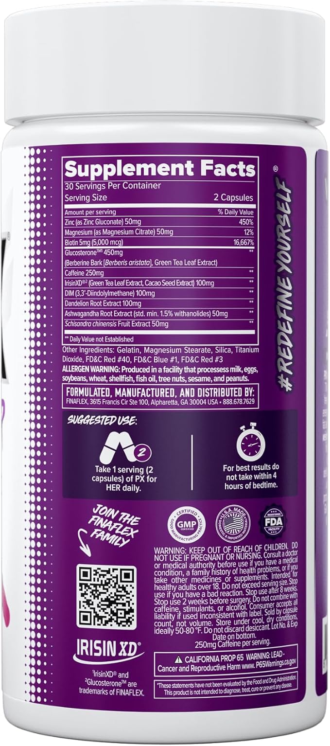 FINAFLEX PX for HER - 60 Capsules - Improves Thermogenic Metabolism with Caffeine Ashwagandha &amp DIM - 30 Servings