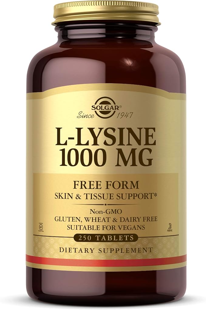 Solgar L-Lysine 1000 mg 250 Tablets - Enhanced Absorption and Assimilation - Promotes Integrity of Skin and Lips - Collagen Support - Amino Acids - Non-GMO Vegan Gluten Free - 250 Servings