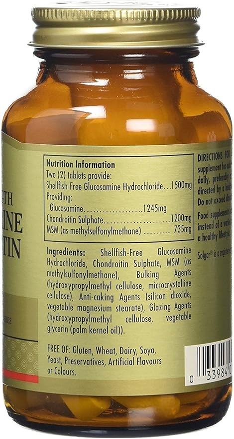 Solgar Triple Strength Glucosamine Chondroitin MSM 60 Tablets - Promotes Healthy Joints Supports Comfortable Movement - Shellfish Free - Gluten Free Dairy Free - 30 Servings