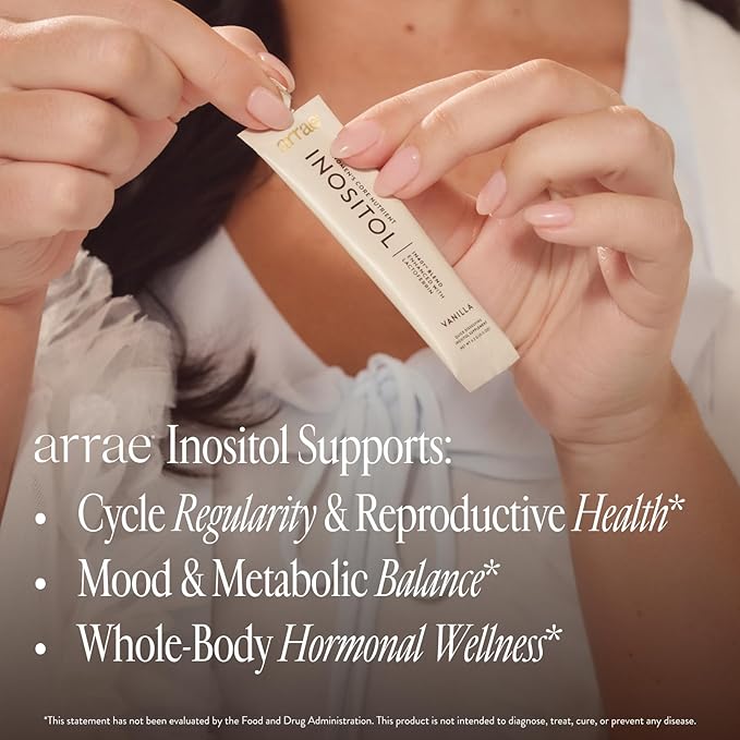 Arrae Inositol Supplement for Women - Supports Healthy Hormonal Balance Regular Cycles &amp Ovarian Health - 40:1 Myo &amp D-Chiro Raton with Lactoferrin &amp Folate - Vanilla Flavor - 30 Pack