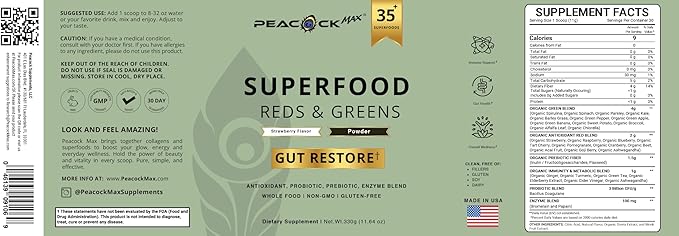 Superfood Reds &amp Greens Powder – 11.64 oz (Pack of 2) Super Greens &amp Reds Blend with Prebiotics Probiotics &amp Plant-Based Ingredients Vegan Non-GMO