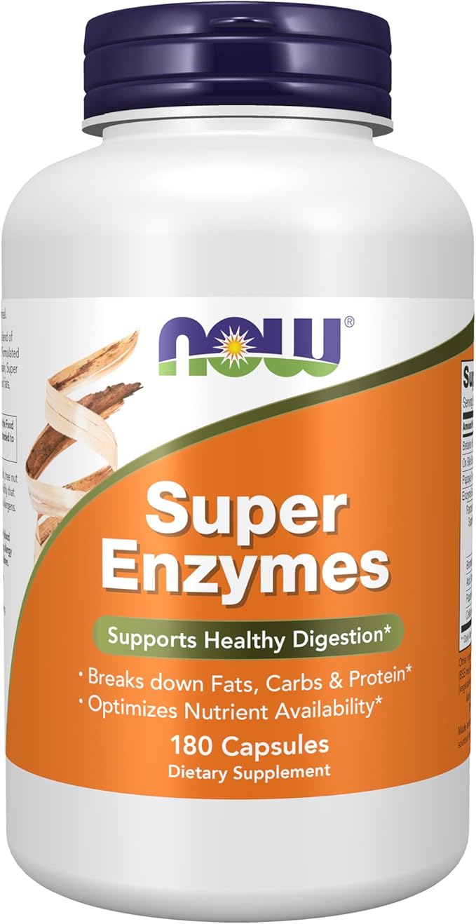 NOW Foods Supplements Super Enzymes Formulated with Bromelain Ox Bile Pancreatin and Papain180 Capsules