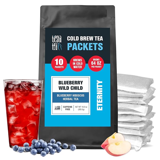 Tiesta Tea - Blueberry Wild Child Cold Brew Loose Leaf Blueberry Hibiscus Herbal Tea Non-Caffeinated Iced Blend Cold Brew Packets Makes 64oz Pitcher Per Bag (Pack of 10)