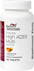 Bariatric Advantage Chewable High ADEK with Iron - for Bariatric Patients - High Potency Vitamin A D E &amp K - Includes B-Vitamins - Chewable Multivitamins - Tropical Fruit - 60 Count