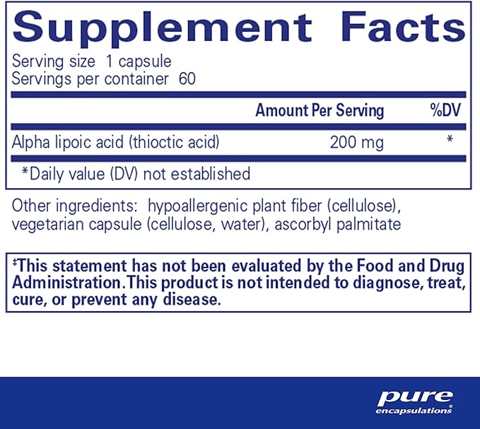 Pure Encapsulations Alpha Lipoic Acid 200 mg - 200mg ALA - Liver &amp Antioxidant Support* - for Nerve Health &amp Carb Metabolism - Vegan &amp Non-GMO Supplement - 60 Capsules