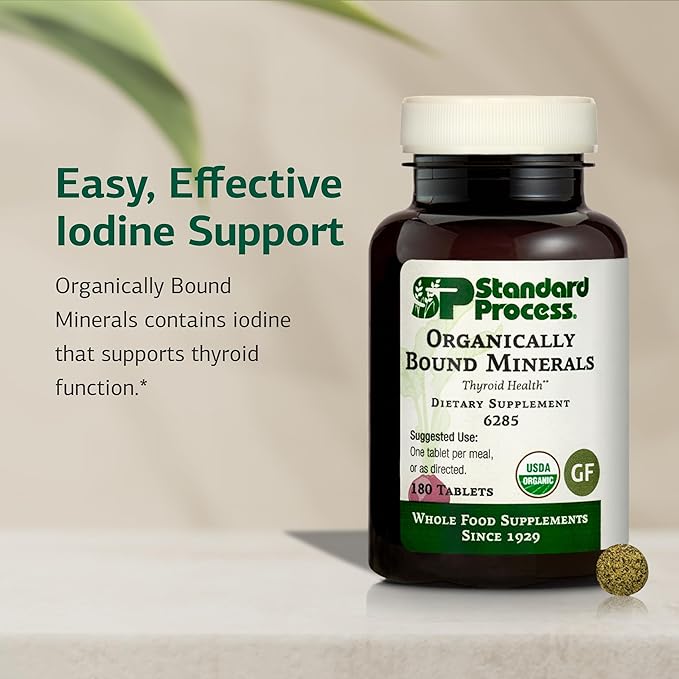 Standard Process Organically Bound Minerals - Supports Thyroid Function &amp Nervous System Health - Contains Iodine from Alfalfa &amp Kelp - Gluten-Free Non-Dairy &amp USDA Organic - 180 Tablets