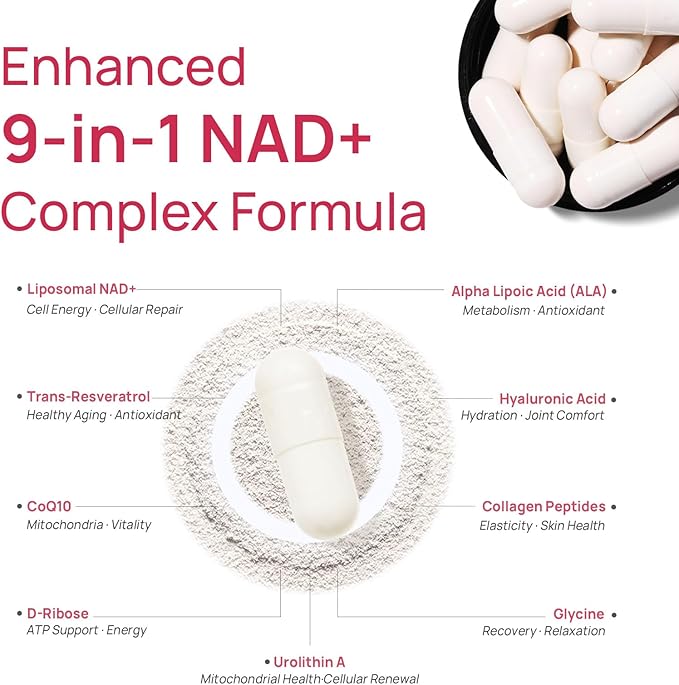 NAD+ Supplement for Women - NMN Alternative with β-NAD+ Trans-Resveratrol CoQ10 D-Ribose - Promotes Cellular Renewal Energy and Radiant Skin Health - 60 Capsules 2 Packs Advanced