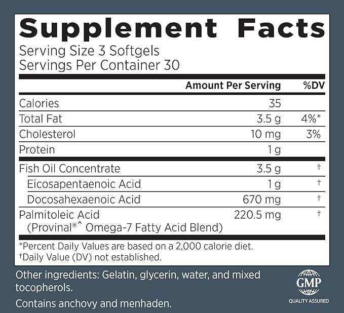 Primal Labs DuOmega 3&amp7 Fish Oil Supplement with Omega 3 and Omega 7 90 Count Capsules