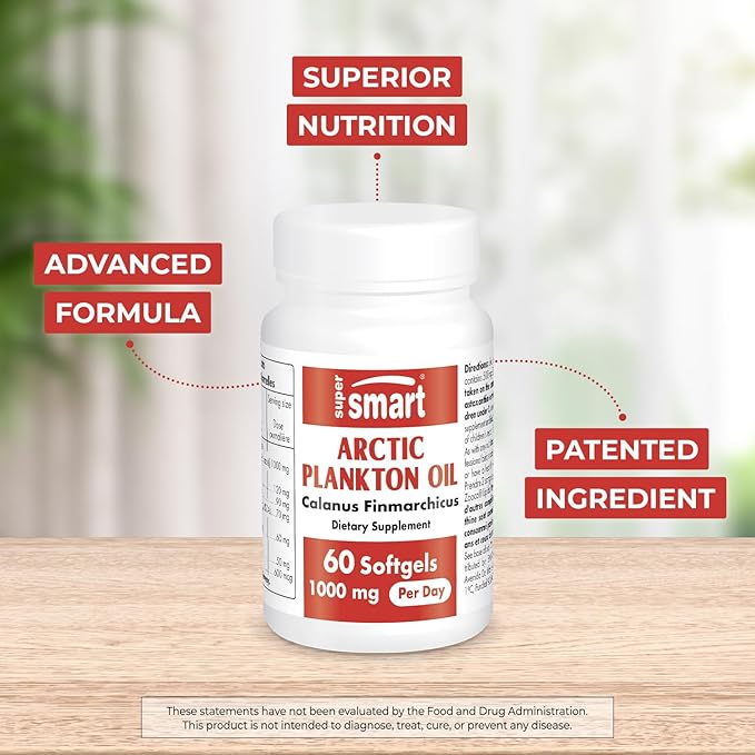 Supersmart - Arctic Plankton Oil 1000mg per Day (Patented) - Greater Nutrition Than Fish &amp Krill Oil Supplement - with Omega-3 Fatty Acids EPA DHA &amp SDA | Non-GMO &amp Gluten Free - 60 Soft