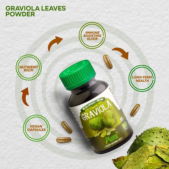 Amazon Andes Organic Graviola Soursop Leaf Capsules 400mg - USDA Certified Annona Muricata from Peruvian Amazon Rainforest - 100 Vegetarian Caps - Guanabana Brazilian Paw Paw Non-GMO