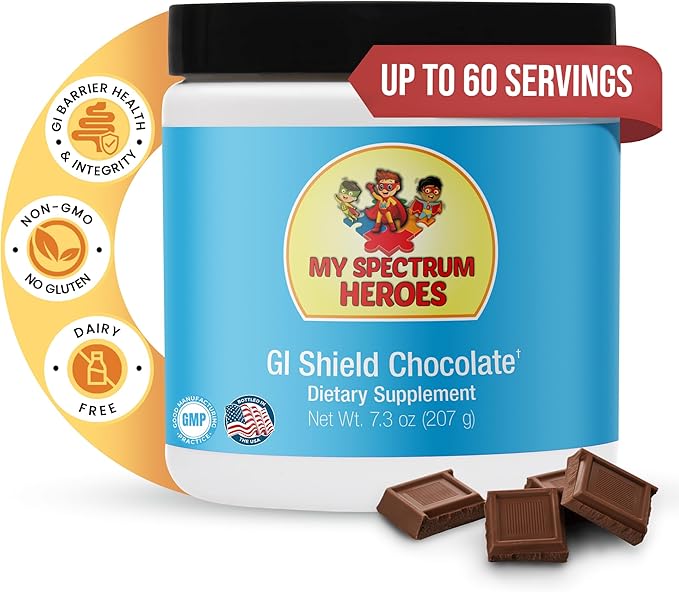 My Spectrum Heroes GI Shield Supplement – Supports Gut Barrier Health &amp Integrity Brain-Gut Connection with High-Dose L-Glutamine DGL Licorice Root Aloe Vera Extract &amp Zinc Chocolate 30 S