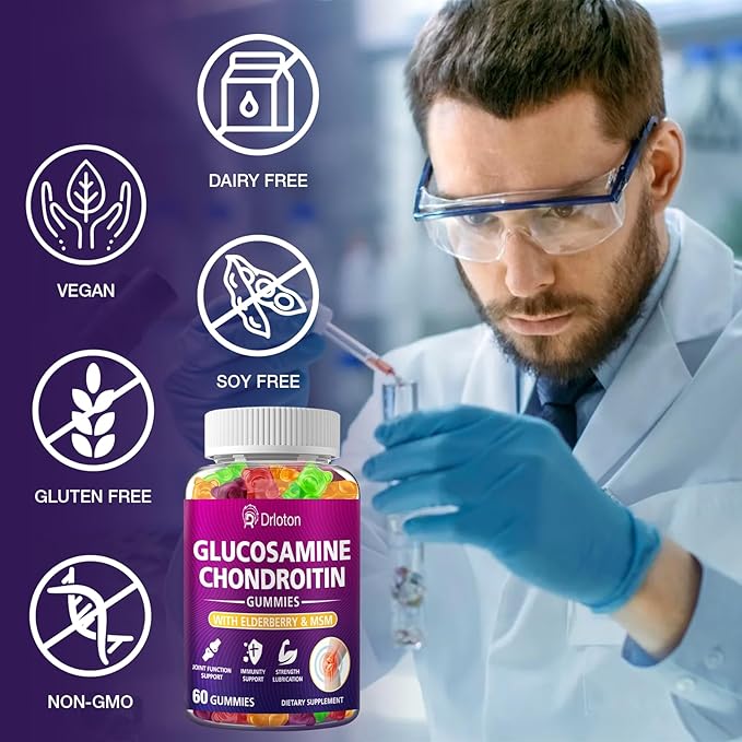 2-Pack 3000mg Glucosamine Chondroitin Gummies with MSM &amp Elderberry Joint Supplements for Women Men Extra Strength Joint Нealth Flеxibility Αntioxidant Immunе Support Supplement Gummy 120Gum