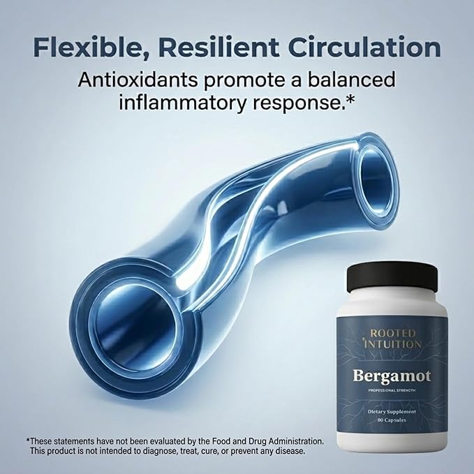 Rooted Citrus Bergamot Supplement - Extract Capsules for Cholesterol TC Cardiovascular LDL HDL TRI &amp Heart Health Support - Polyphenol Citrus Bergamonte for Circulation &amp CoQ10 Energy - 1000m