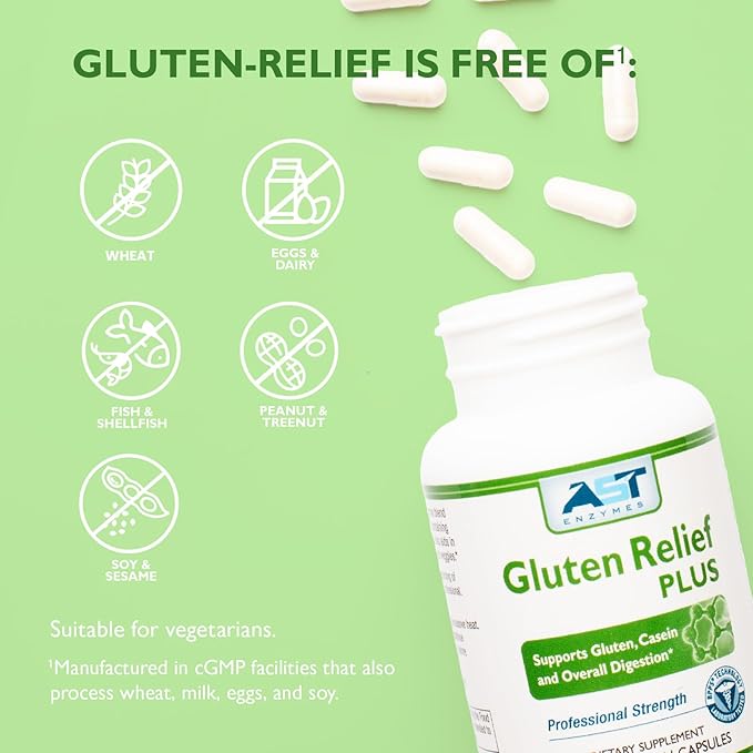Gluten Relief Plus – 90 Vegetarian Capsules - Gluten Digestion Support – Premium Natural Digestive Enzyme Formula - Contains DPP-IV Enzyme Complex – AST Enzymes