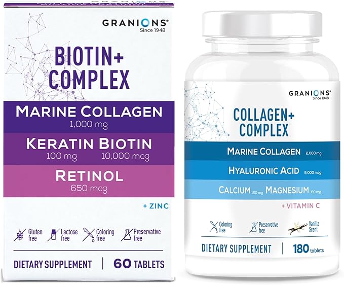 Biotin Keratin Collagen Complex and Collagen Complex Calcium Magnesium Hair Growth and Beauty Bundle