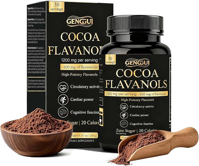 High Flavanol Cocoa Powder Supplement with 1200mg Flavanols &amp Flavonoids (600mg Epicatechin) for Heart Health Nitric Oxide Support &amp Energy 10X More Flavanols Than Regular Cocoa Powder (01)