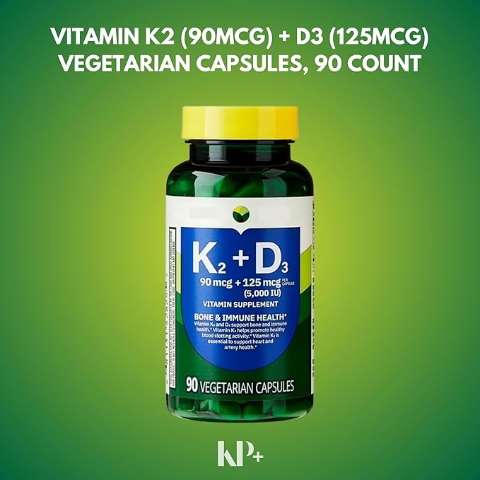 KP+ Vitamin K2 + D3 | Bone &amp Immune Health | Gluten Free | 90 Vegetarian Capsules | Pack of 1