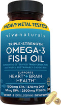 Viva Naturals Triple Strength Omega 3 Fish Oil Pills – 2500 mg High-Potency Formula with 2250 mg Omega 3 Fatty Acids (Including EPA DHA DPA) in rTG Form for Absorption – IFOS Certified 90 Softgels